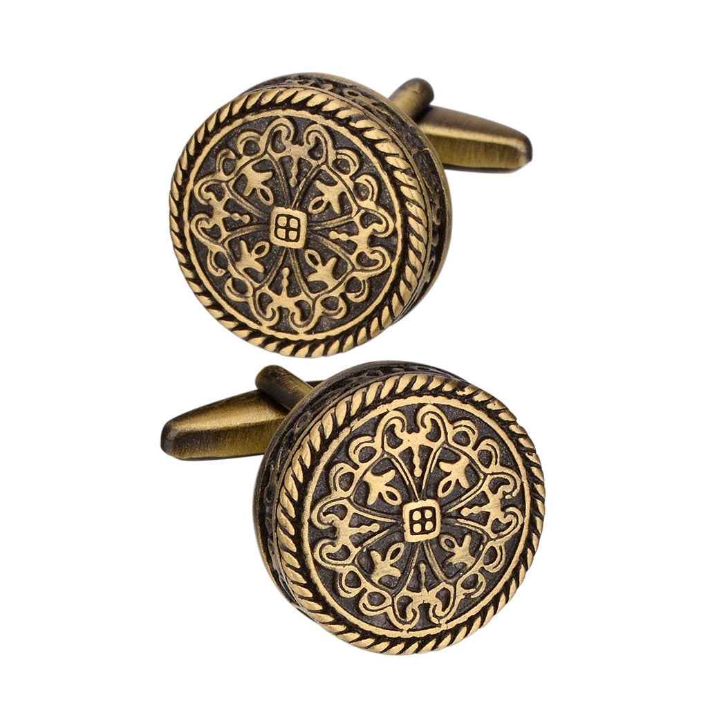 Antique Bronze Round Cufflinks – Vintage Engraved