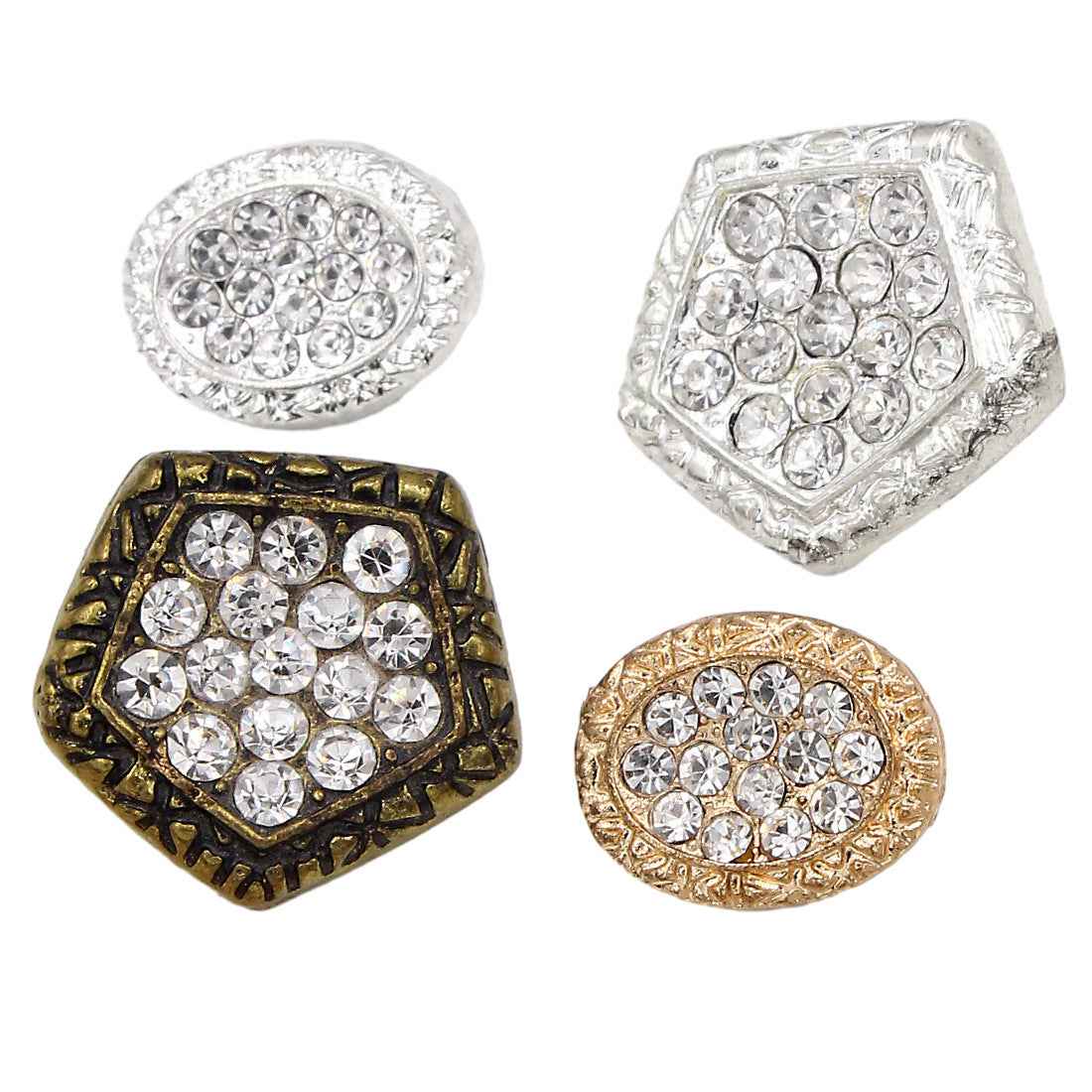 Pentagon & Oval Metal Shank Buttons with Sparkling Rhinestones 20pcs