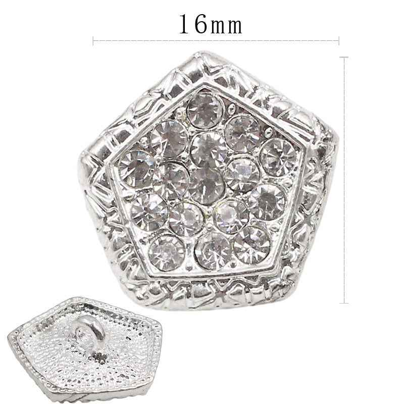 Pentagon & Oval Metal Shank Buttons with Sparkling Rhinestones 20pcs