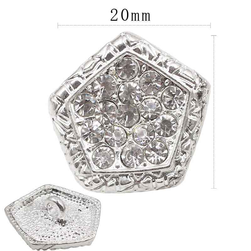 Pentagon & Oval Metal Shank Buttons with Sparkling Rhinestones 20pcs