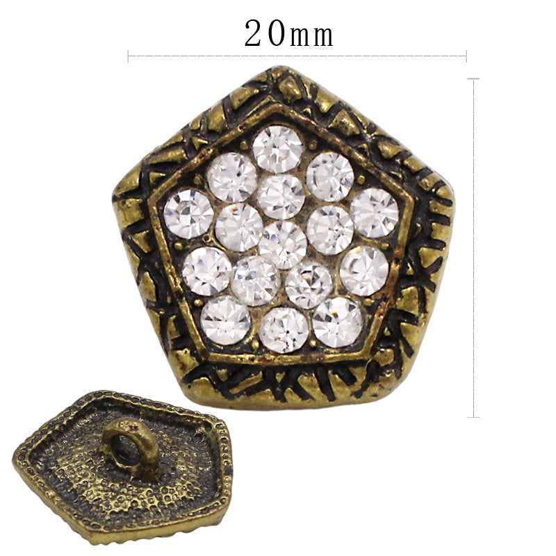Pentagon & Oval Metal Shank Buttons with Sparkling Rhinestones 20pcs