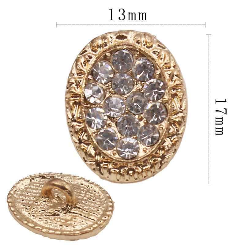 Pentagon & Oval Metal Shank Buttons with Sparkling Rhinestones 20pcs