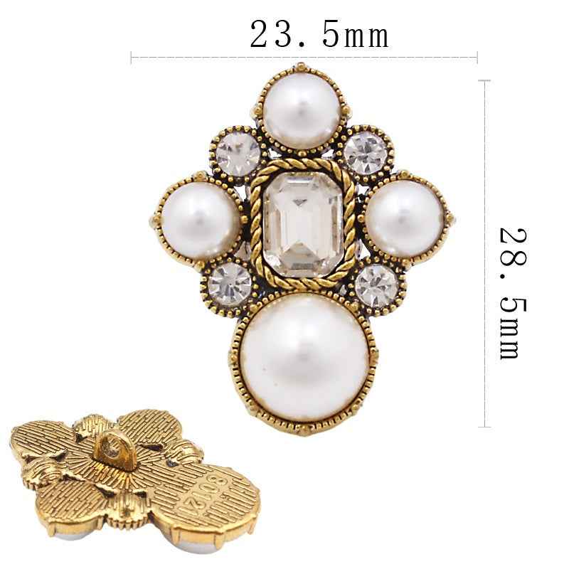 Baroque-Inspired Alloy Buttons with Pearls & Rhinestones 20pcs