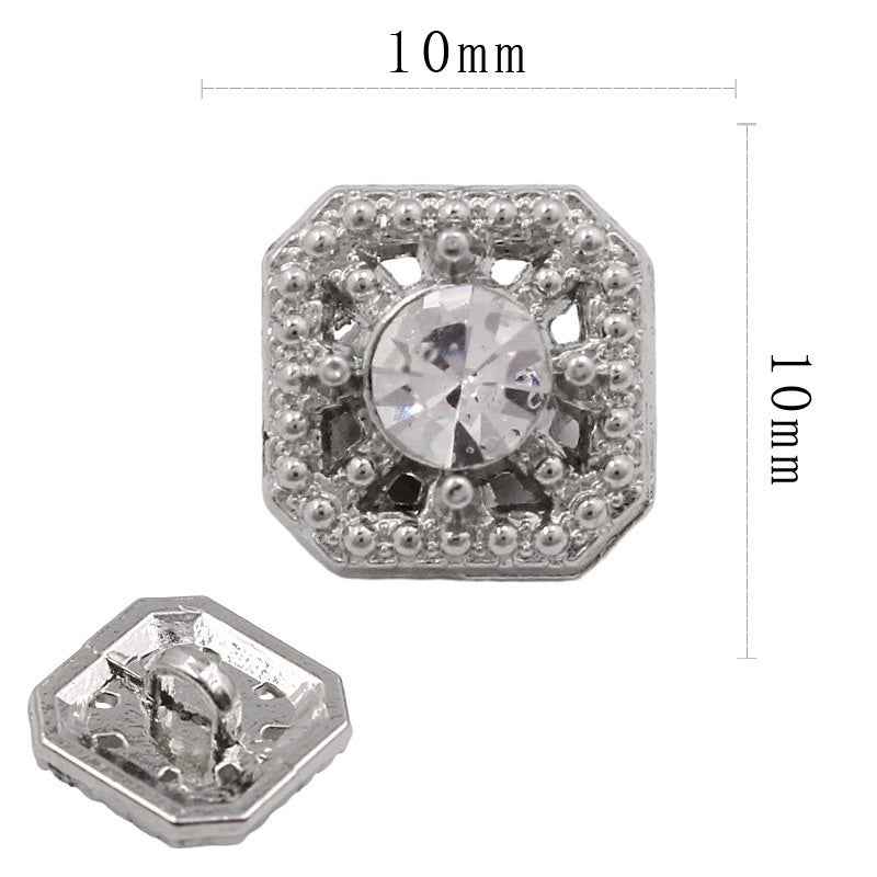 11mm Square Metal Rhinestone Shank Buttons for Sewing & Crafts 20pcs