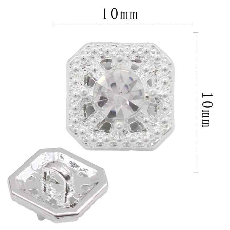 11mm Square Metal Rhinestone Shank Buttons for Sewing & Crafts 20pcs