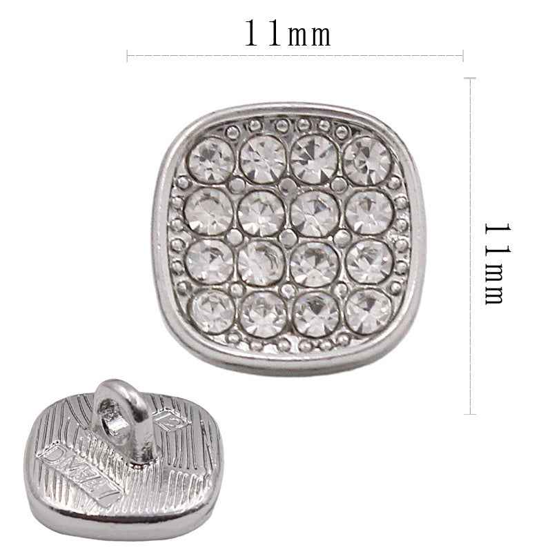 11mm Square Metal Rhinestone Shank Buttons for Sewing & Crafts 20pcs
