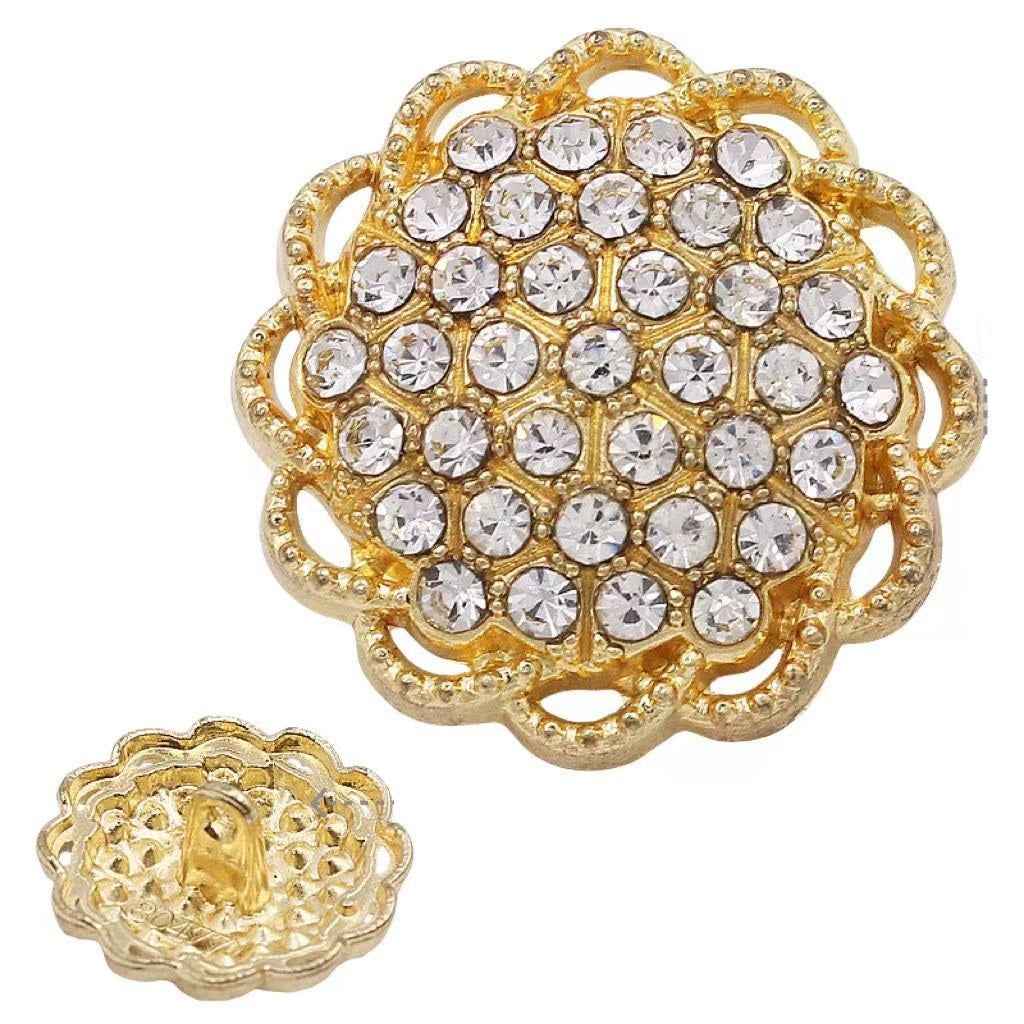 15/20/23mm Gold Silver Round Floral Rhinestone Shank Buttons 20pcs