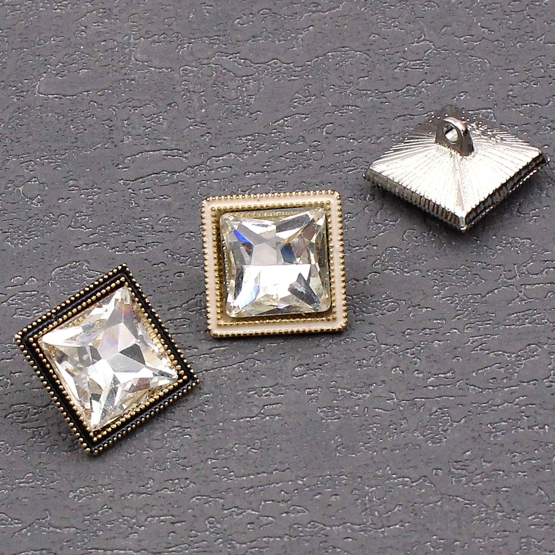 13mm/18mm Square Crystal Shine Glass Metal Buttons 20pcs
