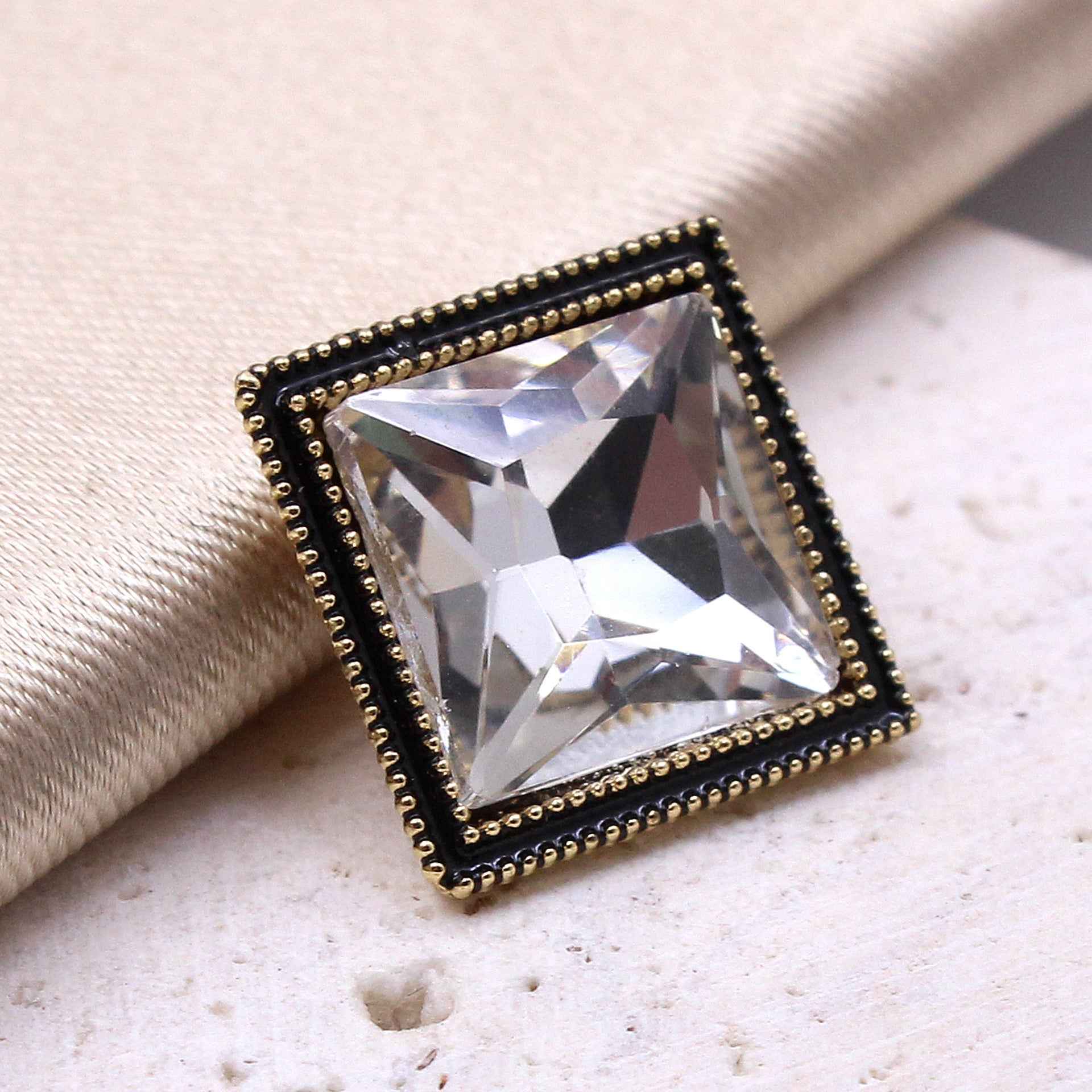 13mm/18mm Square Crystal Shine Glass Metal Buttons 20pcs