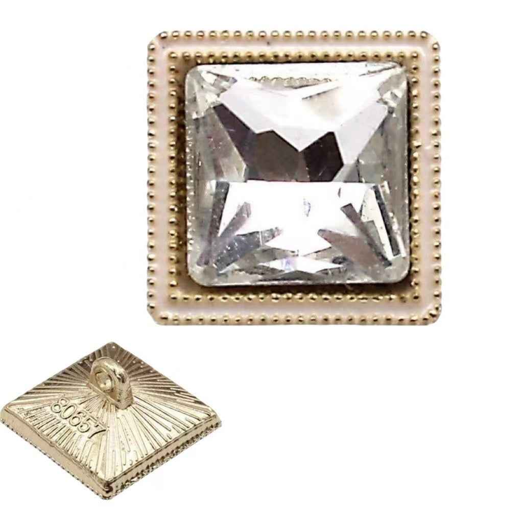 13mm/18mm Square Crystal Shine Glass Metal Buttons 20pcs