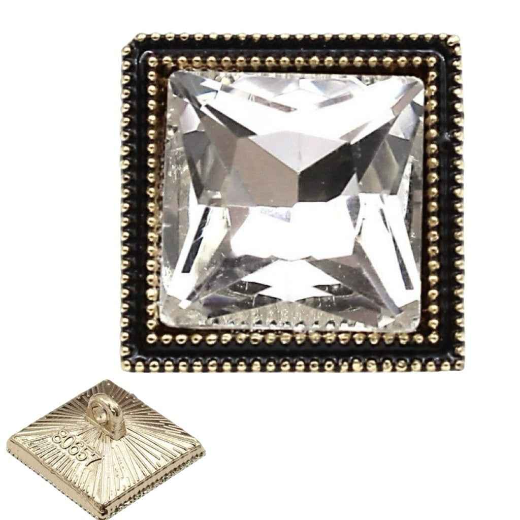 13mm/18mm Square Crystal Shine Glass Metal Buttons 20pcs