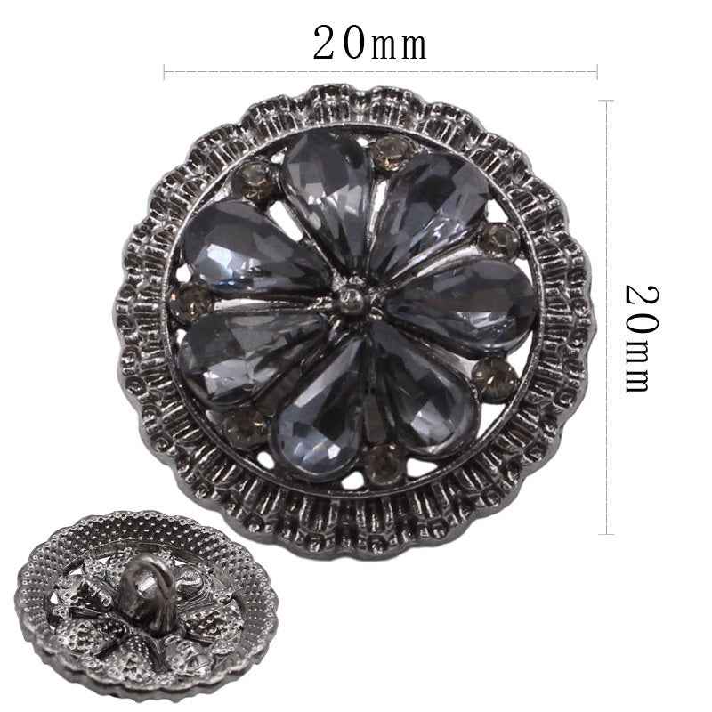 20mm Hollow Geometric Round Rhinestone Alloy Sew-On Buttons 12pcs