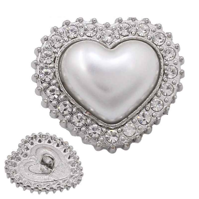 Gold Silver Heart-Shaped Pearl Rhinestone Metal Shank Buttons 20pcs