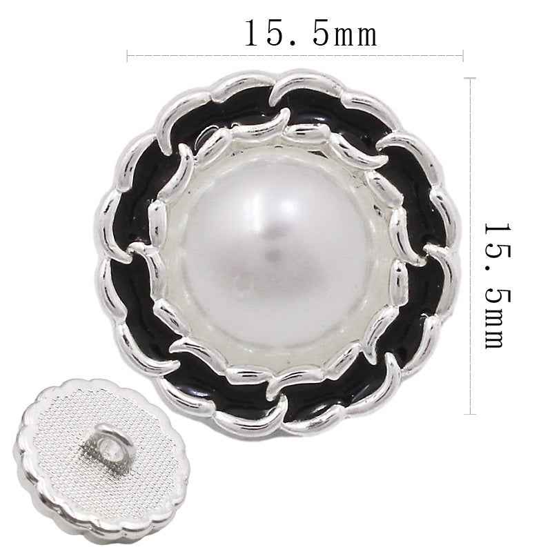 Silver Round Pearl-Trimmed Metal Shank Buttons for Fashion Crafts