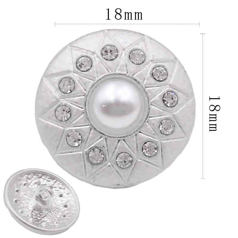 Silver Round Pearl-Trimmed Metal Shank Buttons for Fashion Crafts