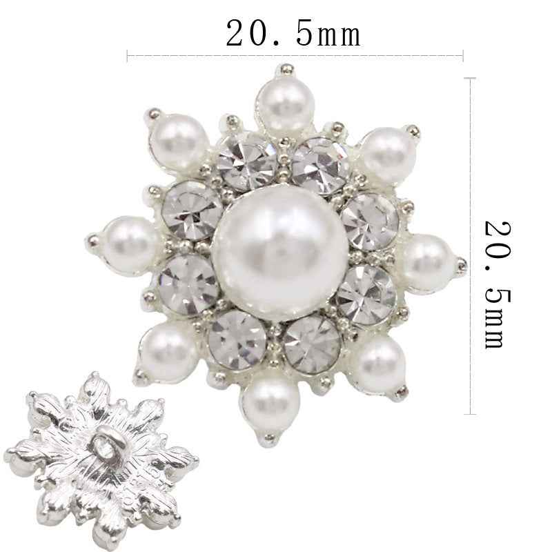 17.5mm/20.5mm Star-Shaped Shine Pearl Crystal Buttons Metal Base 20pcs