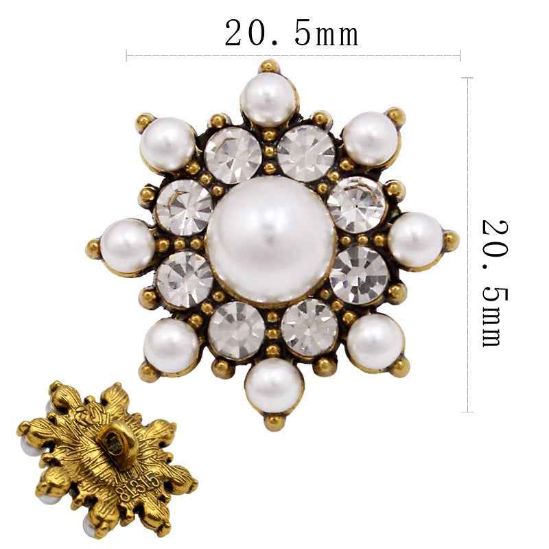 17.5mm/20.5mm Star-Shaped Shine Pearl Crystal Buttons Metal Base 20pcs