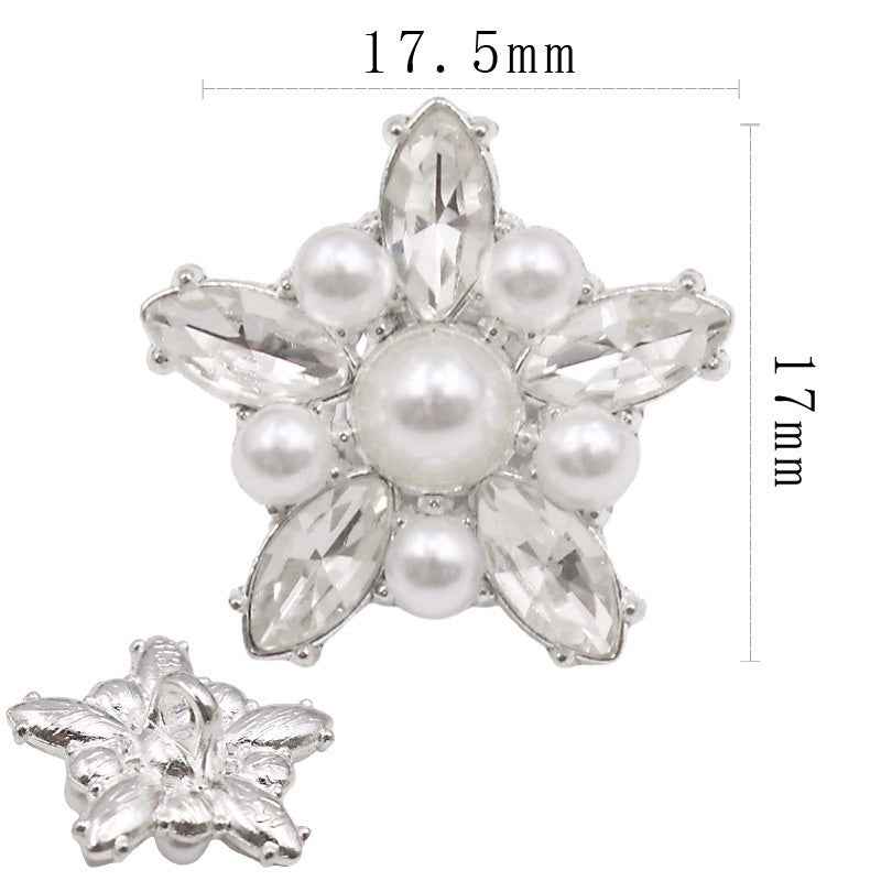 17.5mm/20.5mm Star-Shaped Shine Pearl Crystal Buttons Metal Base 20pcs