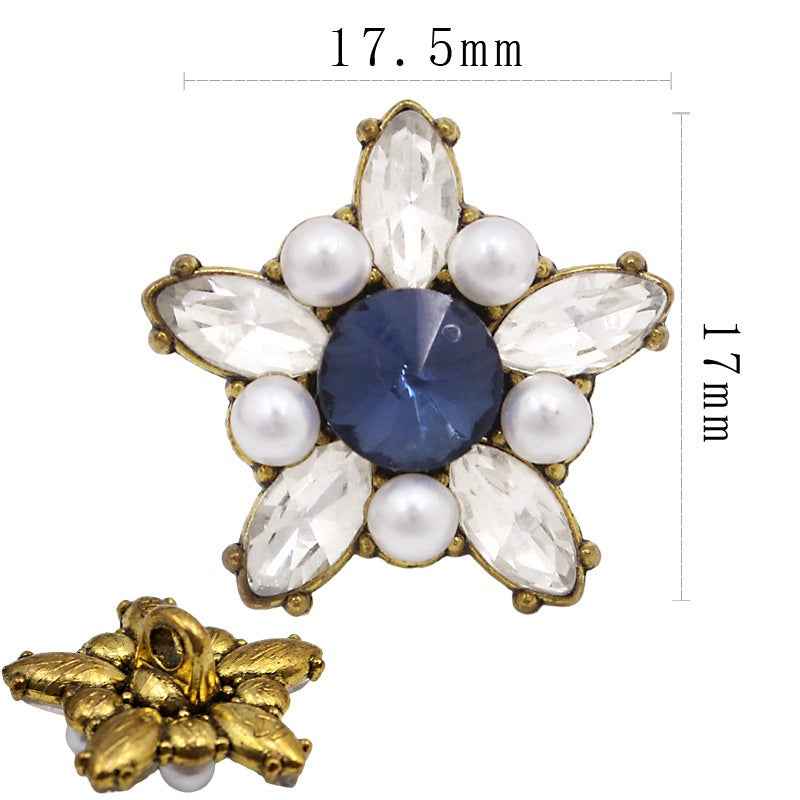 17.5mm/20.5mm Star-Shaped Shine Pearl Crystal Buttons Metal Base 20pcs