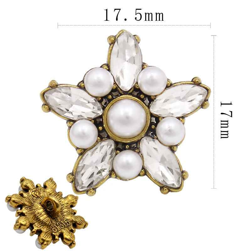 17.5mm/20.5mm Star-Shaped Shine Pearl Crystal Buttons Metal Base 20pcs
