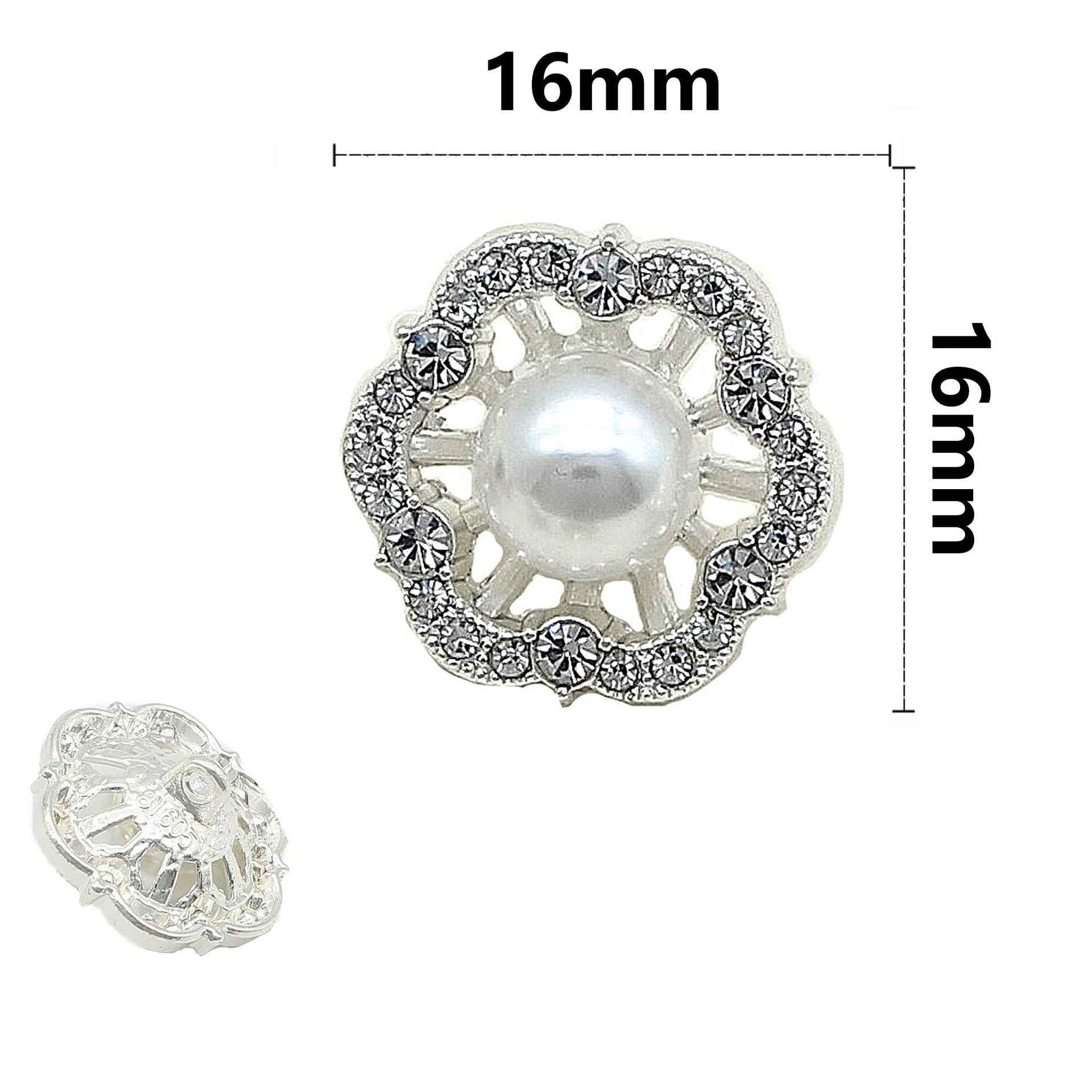 16mm/22mm Alloy Base Flower-Shaped Black White Pearl Buttons 48 Pack
