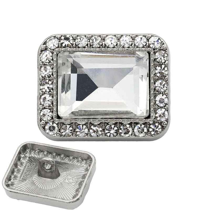 Luxury Metal Gray Crystal Rectangle Point-Drill Hand-Sewn Buttons 12pcs