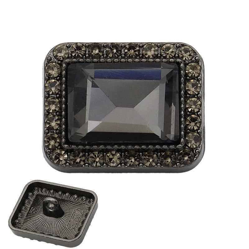 Luxury Metal Gray Crystal Rectangle Point-Drill Hand-Sewn Buttons 12pcs
