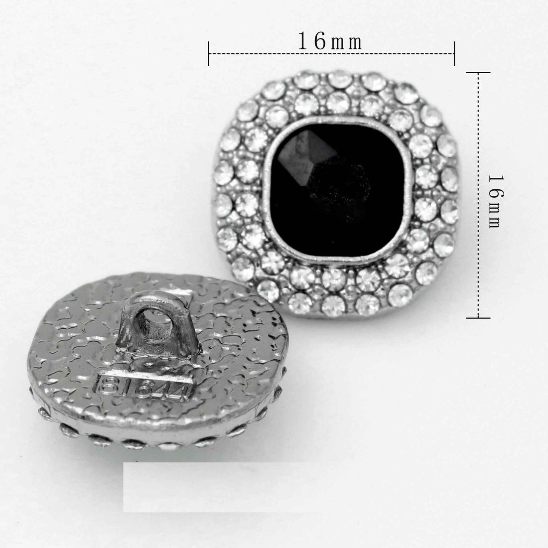 16mm Square Glass Crystal Rhinestone Metal Shank Buttons 20pcs