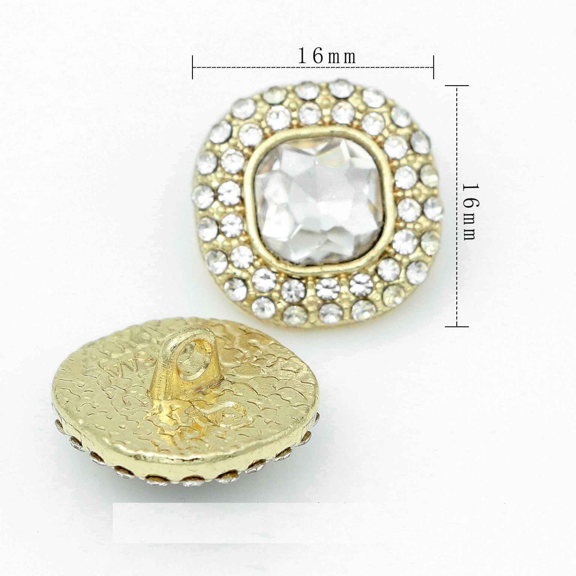 16mm Square Glass Crystal Rhinestone Metal Shank Buttons 20pcs