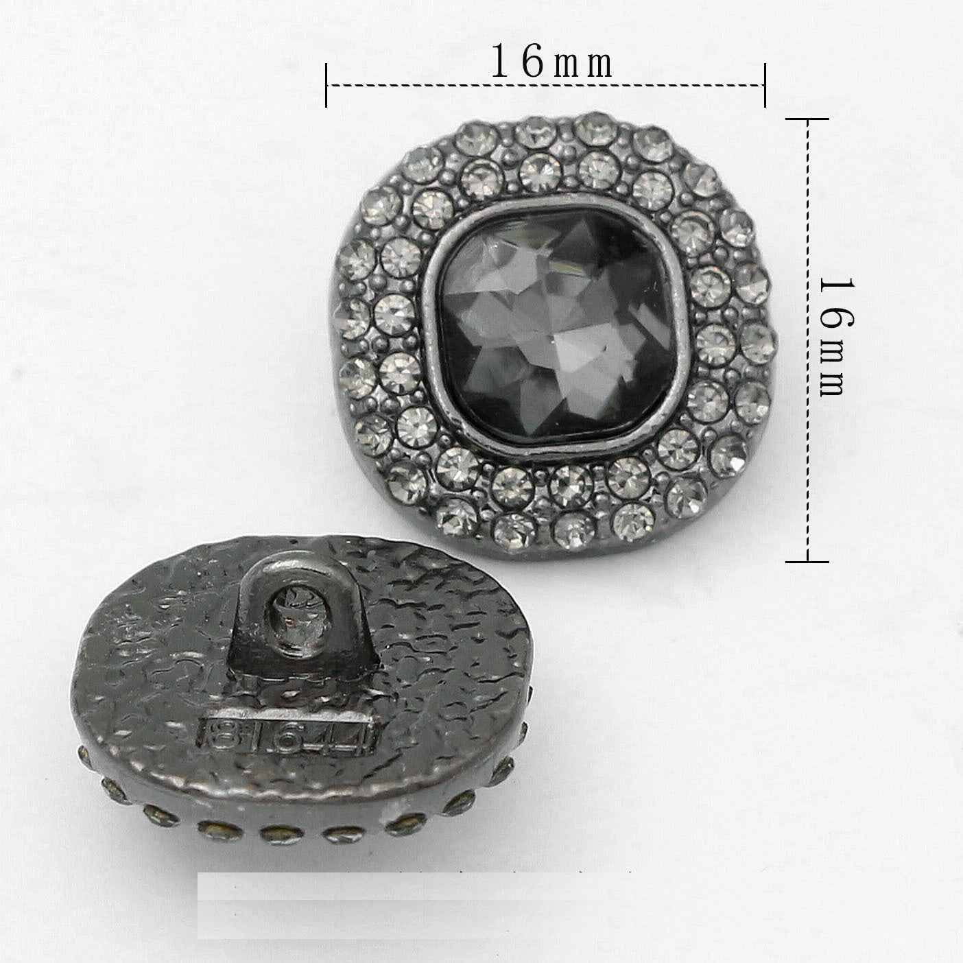 16mm Square Glass Crystal Rhinestone Metal Shank Buttons 20pcs