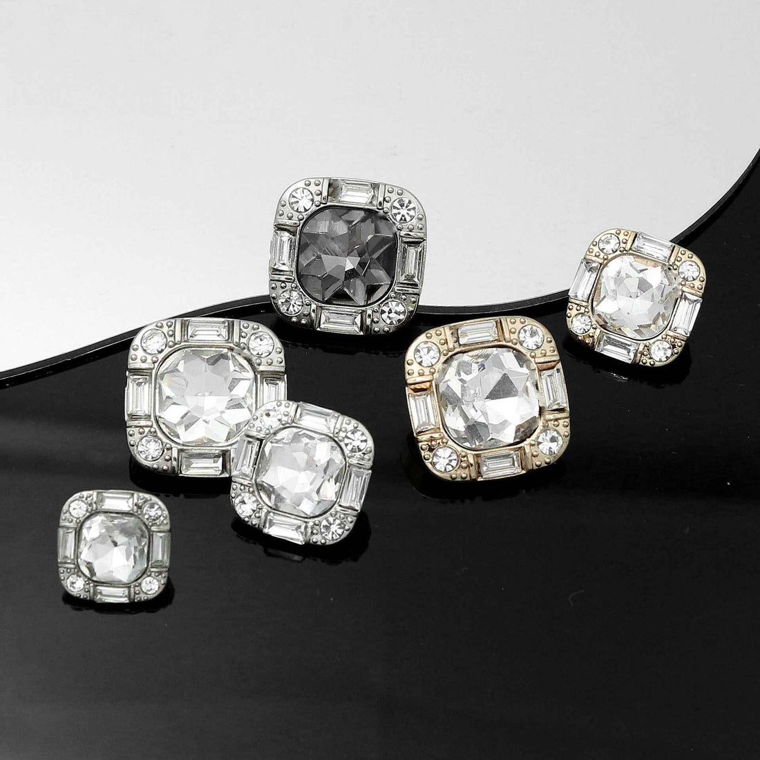 20mm Square Glass Crystal Rhinestone Metal Shank Buttons 20pcs