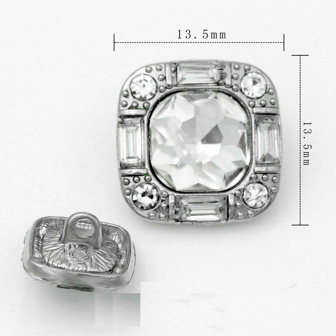20mm Square Glass Crystal Rhinestone Metal Shank Buttons 20pcs