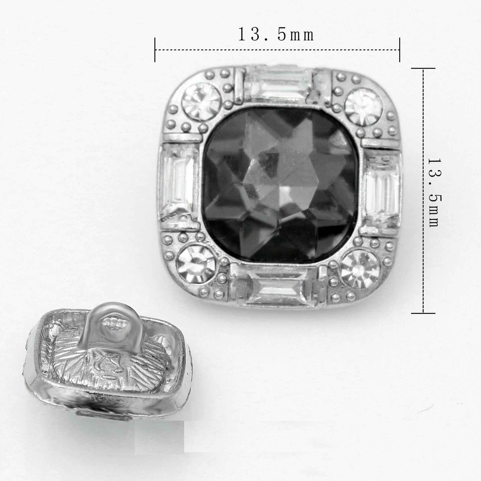 20mm Square Glass Crystal Rhinestone Metal Shank Buttons 20pcs