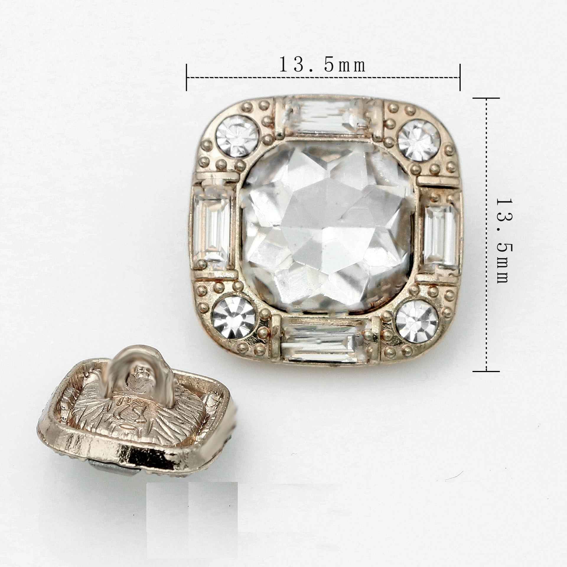 20mm Square Glass Crystal Rhinestone Metal Shank Buttons 20pcs