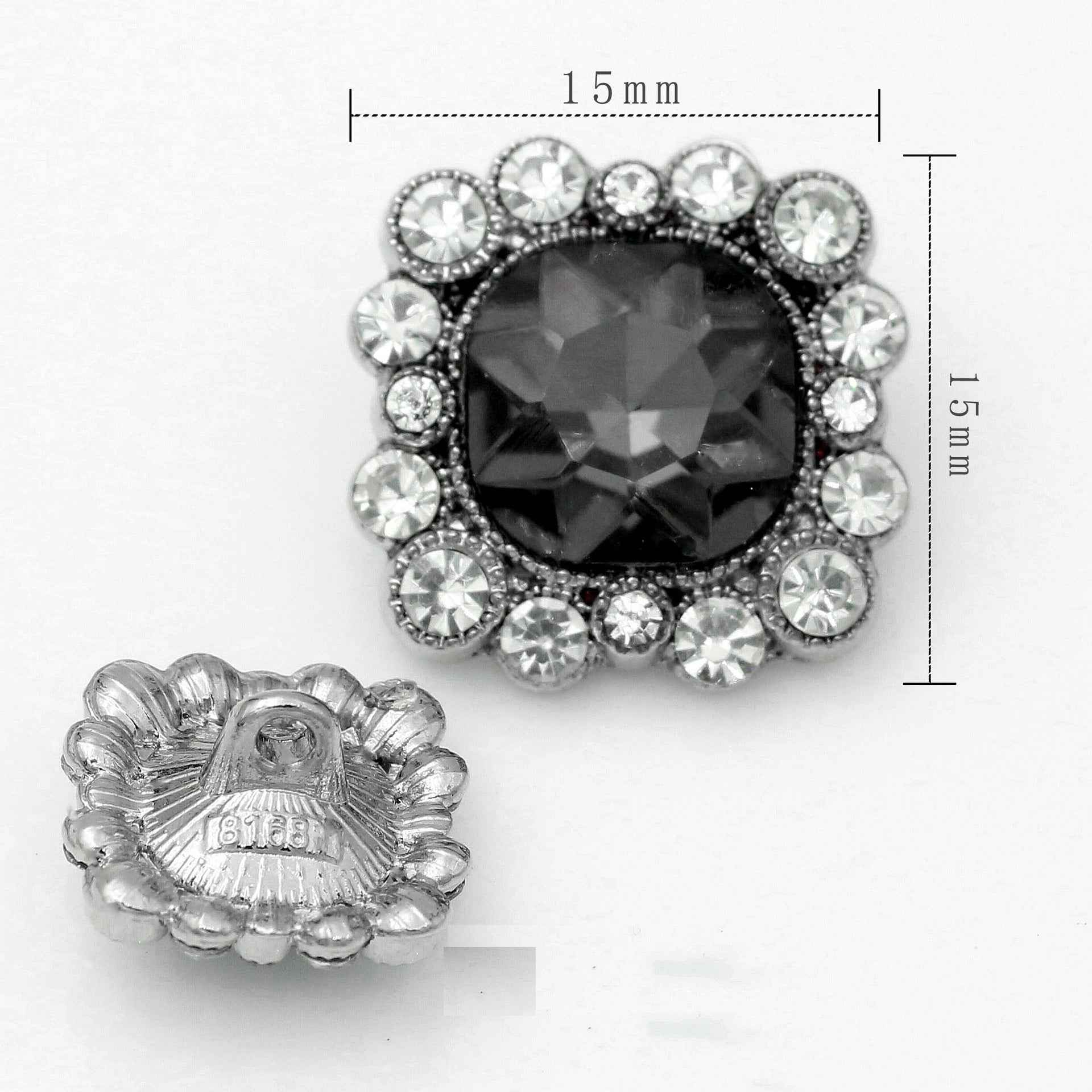 15mm/21mm Square Glass Crystal Rhinestone Metal Shank Buttons  20pcs