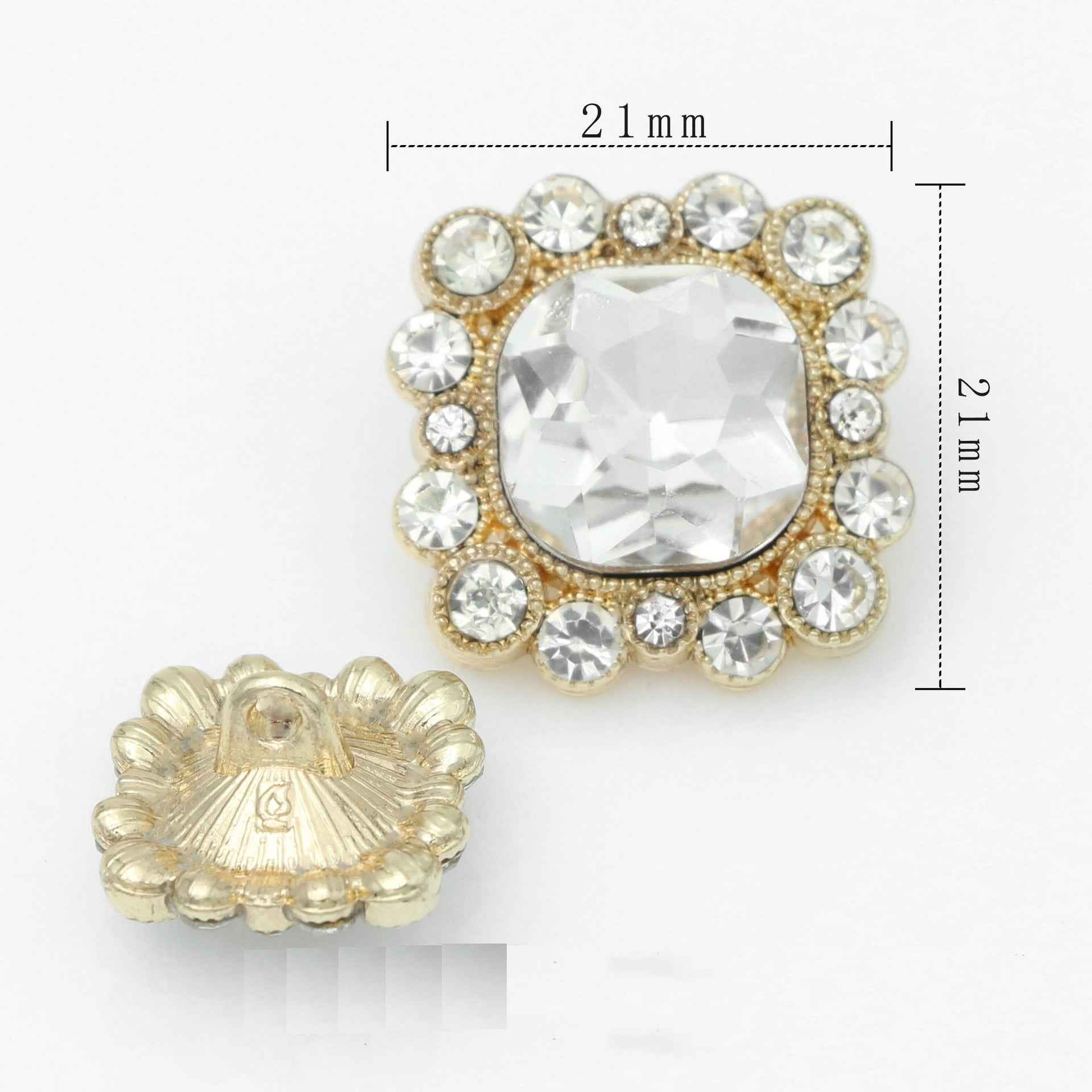15mm/21mm Square Glass Crystal Rhinestone Metal Shank Buttons  20pcs