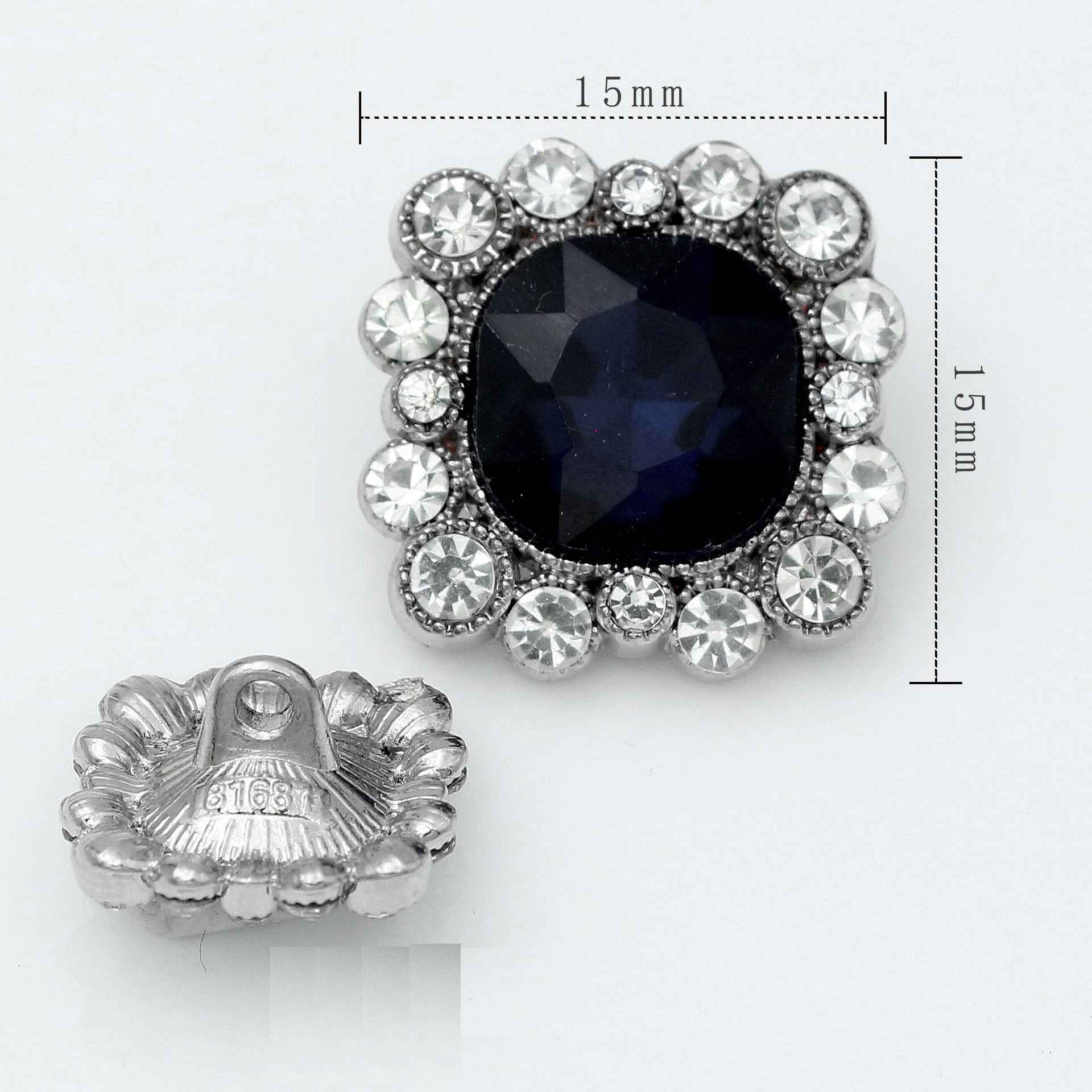 15mm/21mm Square Glass Crystal Rhinestone Metal Shank Buttons  20pcs