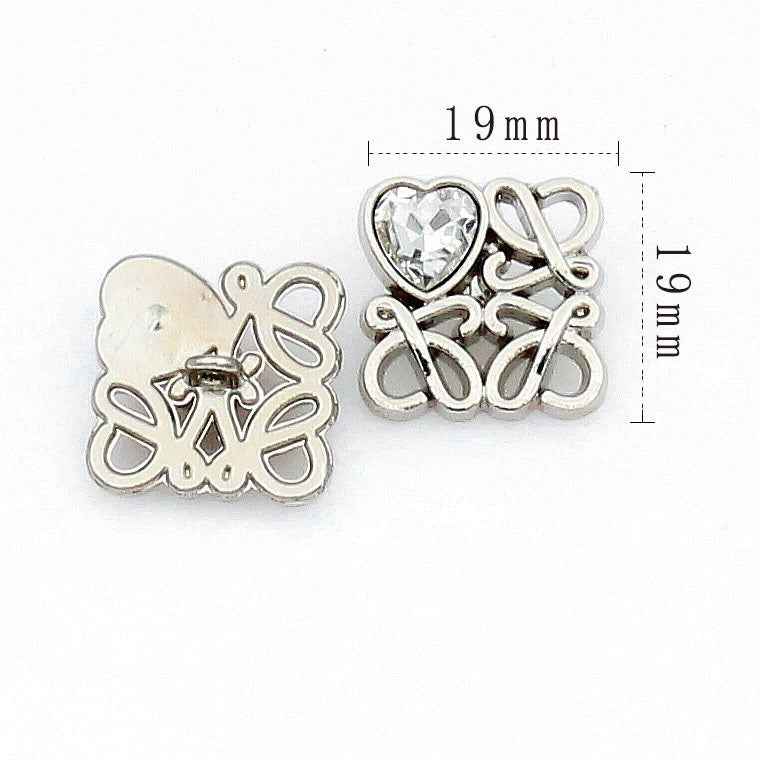 Gold Silver Square Filigree Metal Buttons with Heart Glass 48 Pack