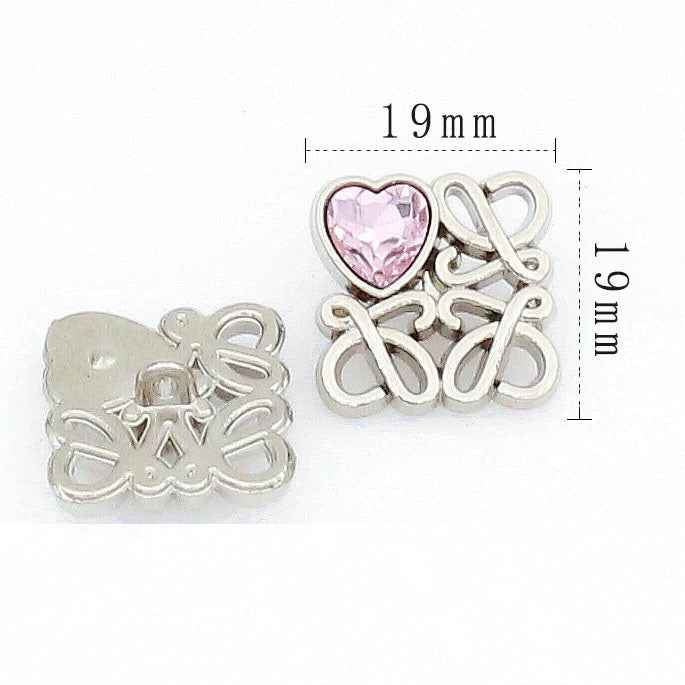 Gold Silver Square Filigree Metal Buttons with Heart Glass 48 Pack