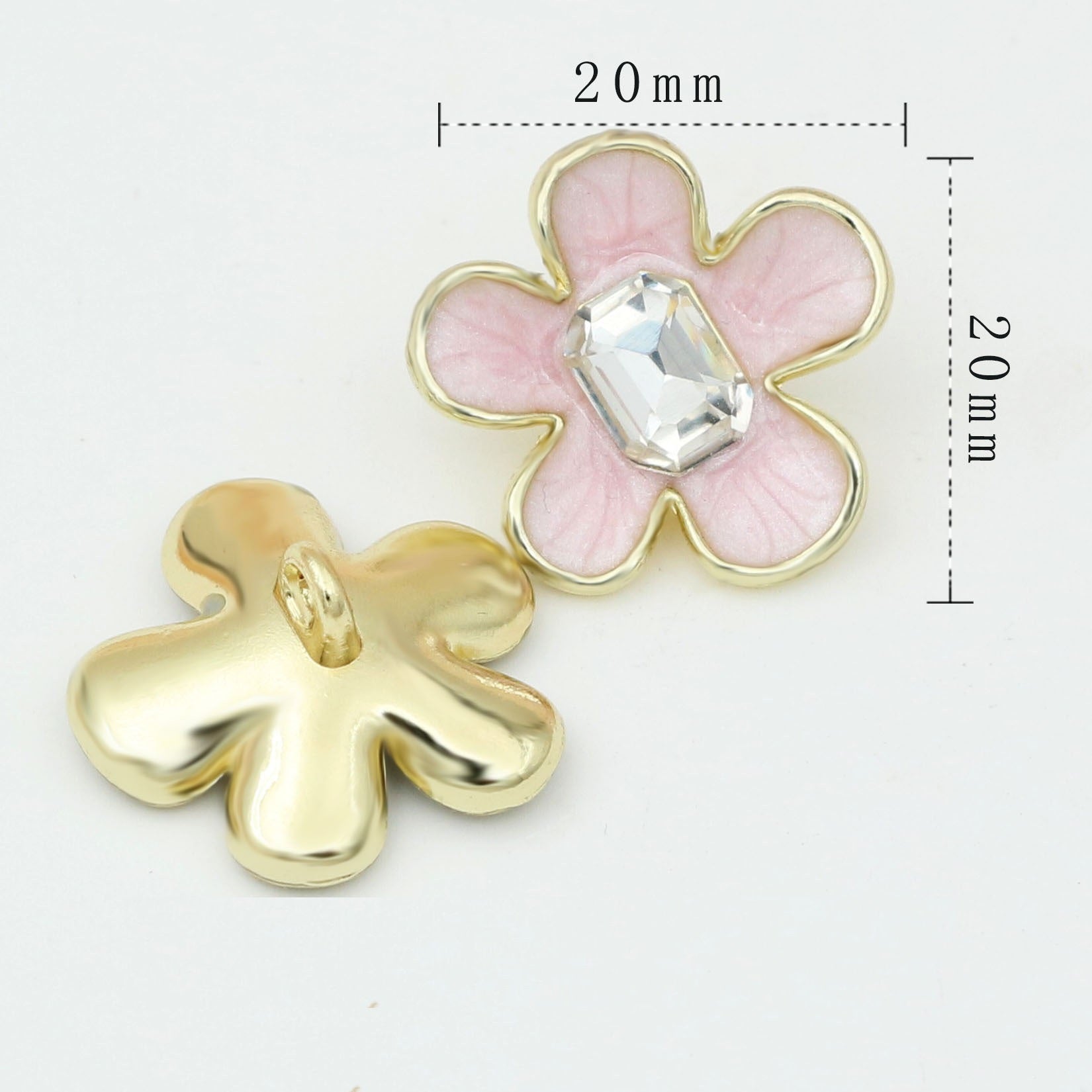 20mm White/Grey/Pink Enamel Camellia Metal Shank Buttons 48 Pack