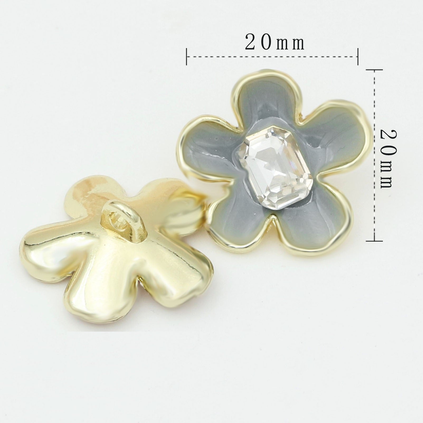 20mm White/Grey/Pink Enamel Camellia Metal Shank Buttons 48 Pack