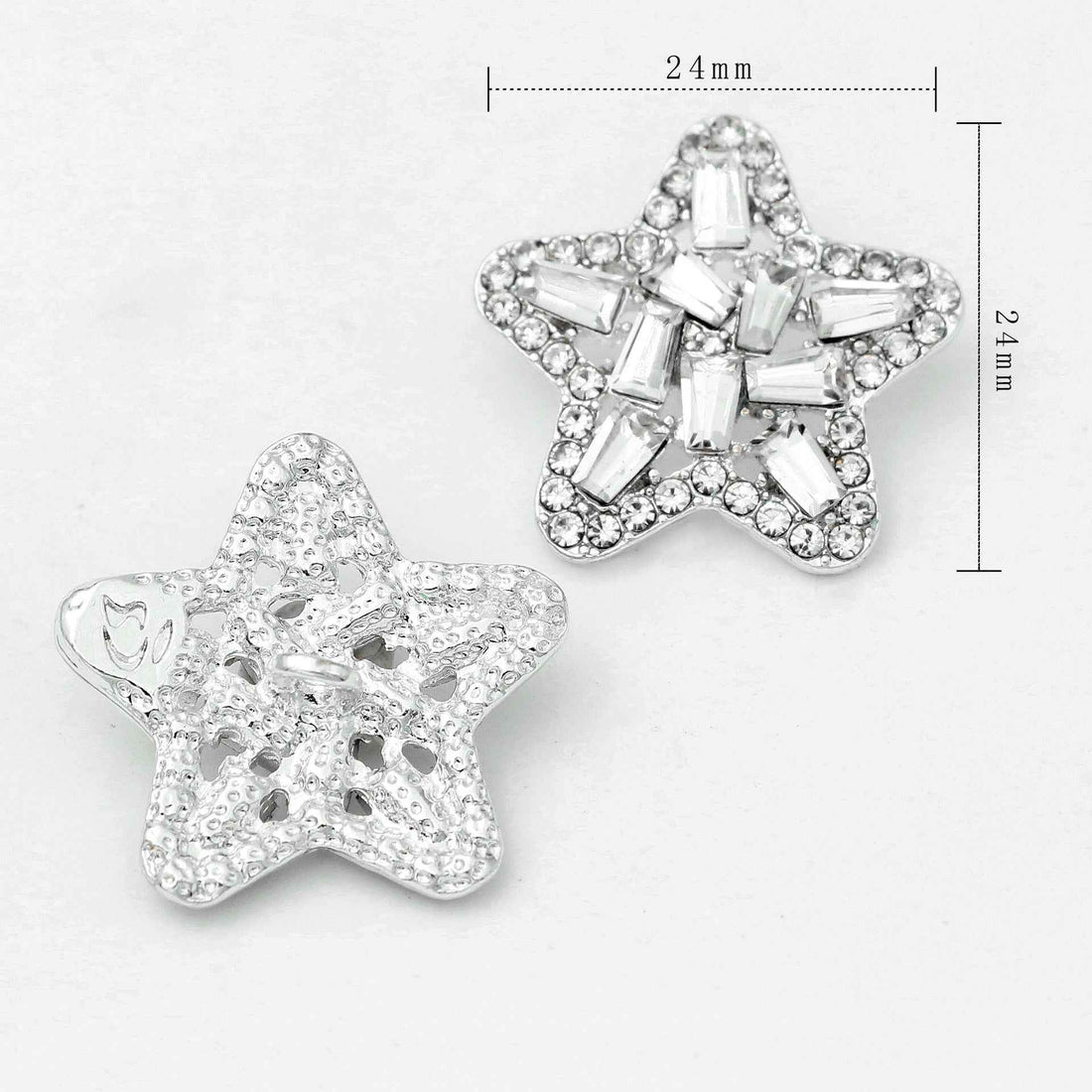Silver Black Rhinestone Star Shank Buttons for Clothing Hats 50 Pack