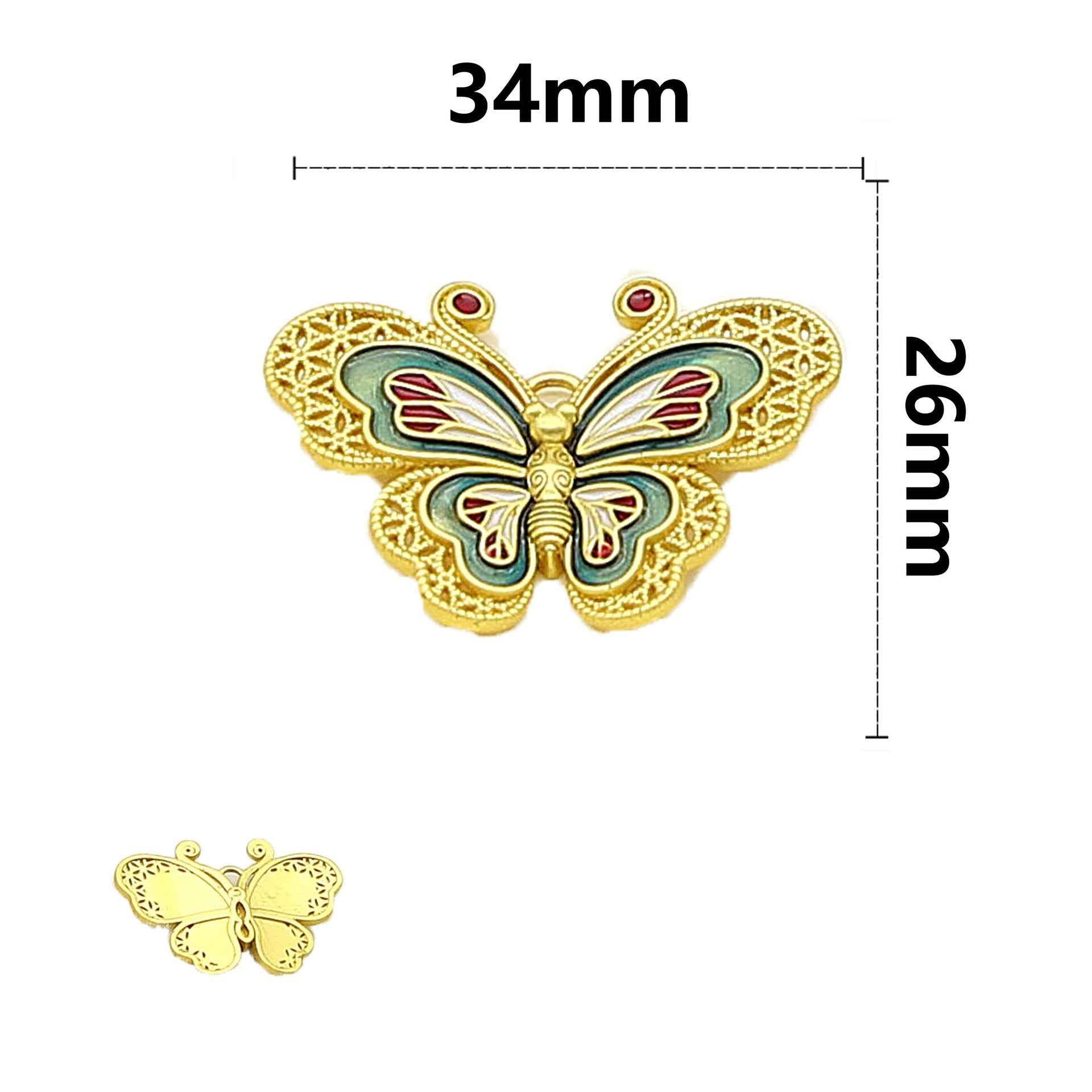 34X26MM Chinese Style Butterfly-Shaped Solid Copper Decorative Buttons