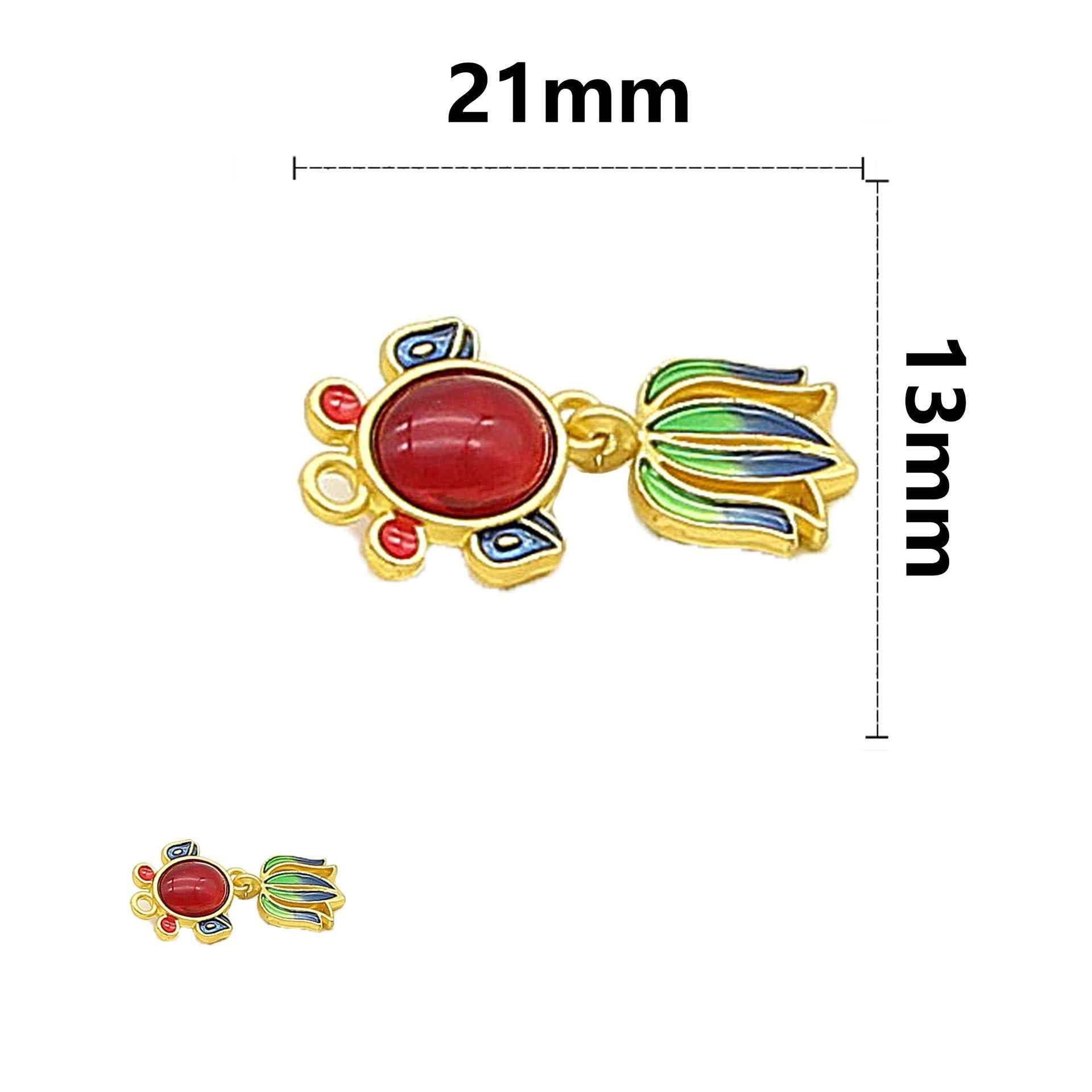 21x13mm Chinese Style Goldfish-Shaped Metal Decorative Buttons 6pcs