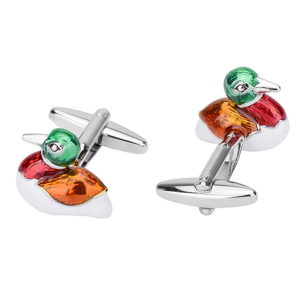 Exquisite Metal Duck-Shaped Cufflinks – Colorful Mandarin Duck