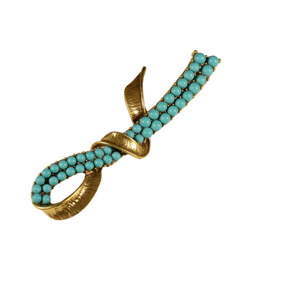 Geometrische Blaue Stein Vintage Metall Brosche