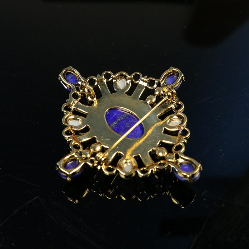 Vintage Höfische Geometrische Ovale Lapislazuli Brosche