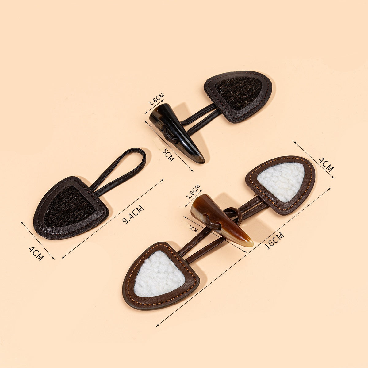 Toggles de cuero marrón oscuro de 16 cm con botones de cuerno de resina 6 piezas