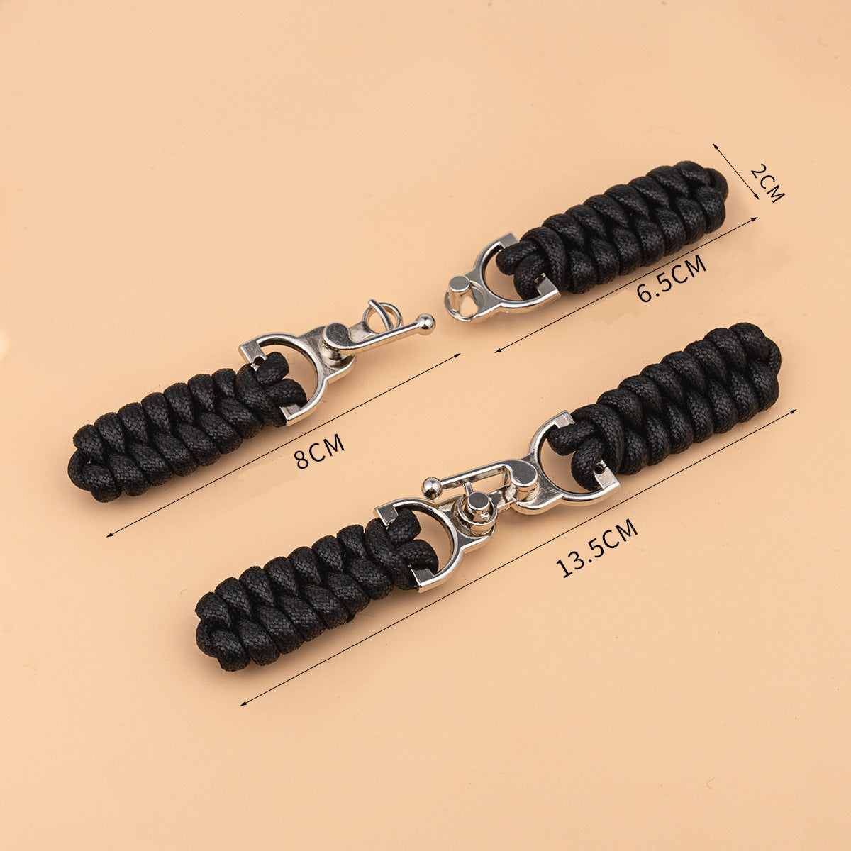 13.5cm Black Waxed Rope Sew-on Toggle Button with Metal Buckle 3pcs