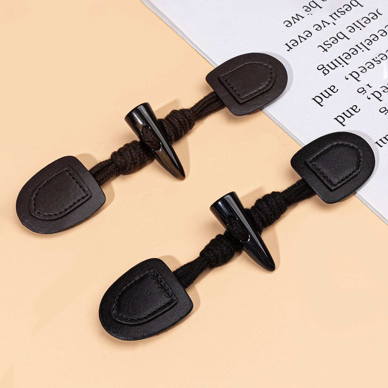 Botones de cuero negro oscuro de 20 cm con cuerno de resina, 6 piezas